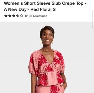 ISO A New Day Target Pink Red Floral Short Sleeve V-Neck Peplum Top